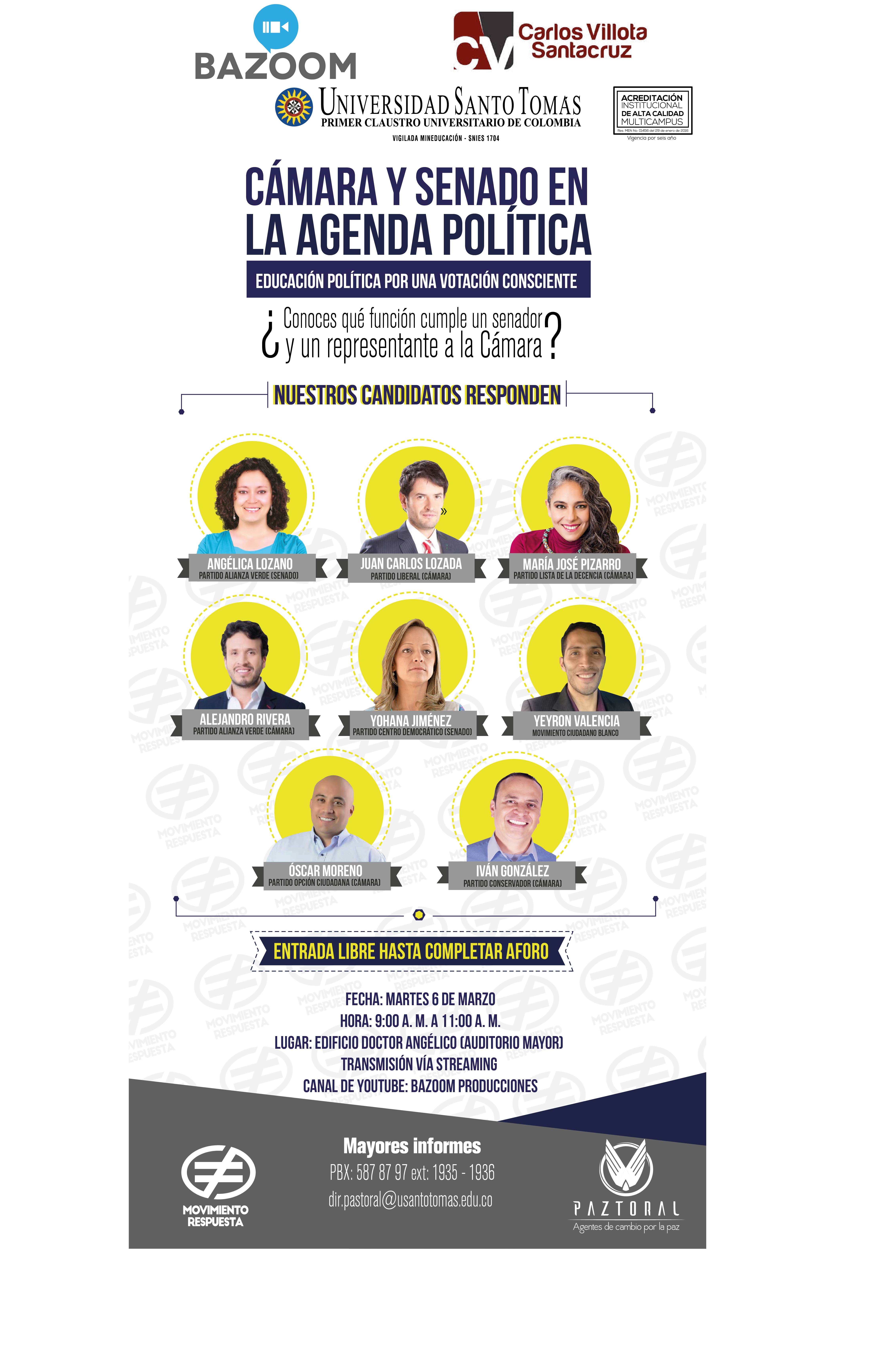Este martes 6 de marzo Debate de candidatos al Congreso en la Universidad Santo Tomás de Bogotá